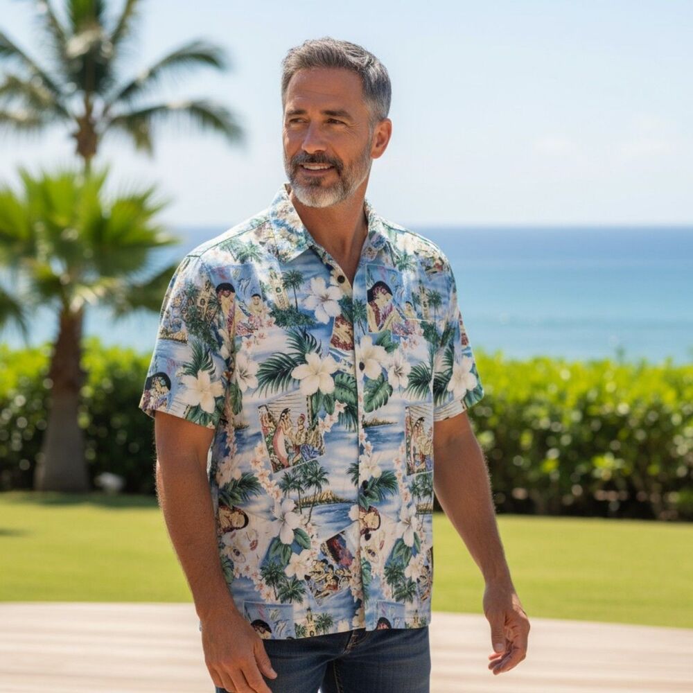 Howie Hawaiian Shirt Aloha Made In Hawaii Luau Cotton Blend Sz L Surf Hibiscus